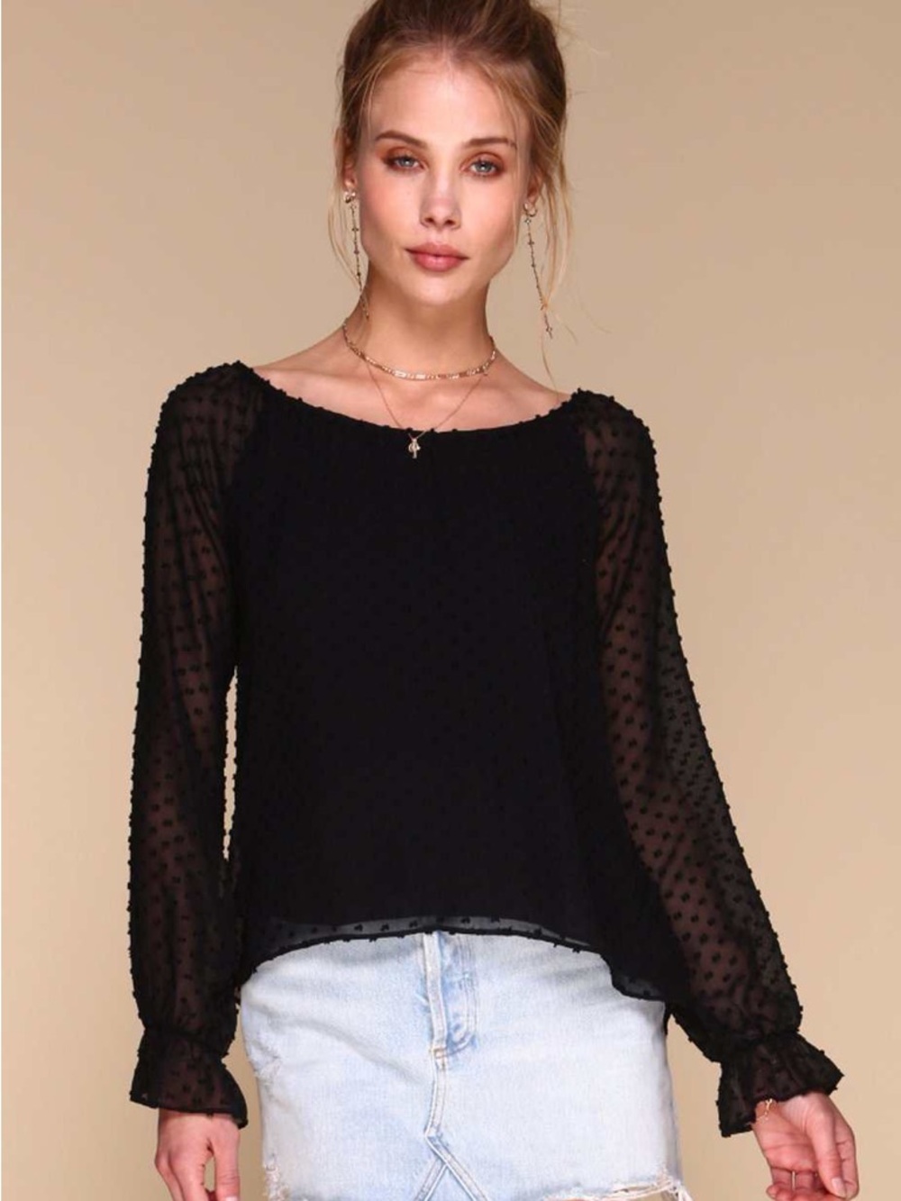 Merritt Charles Corvette Blouse in Black Dot Chiffon